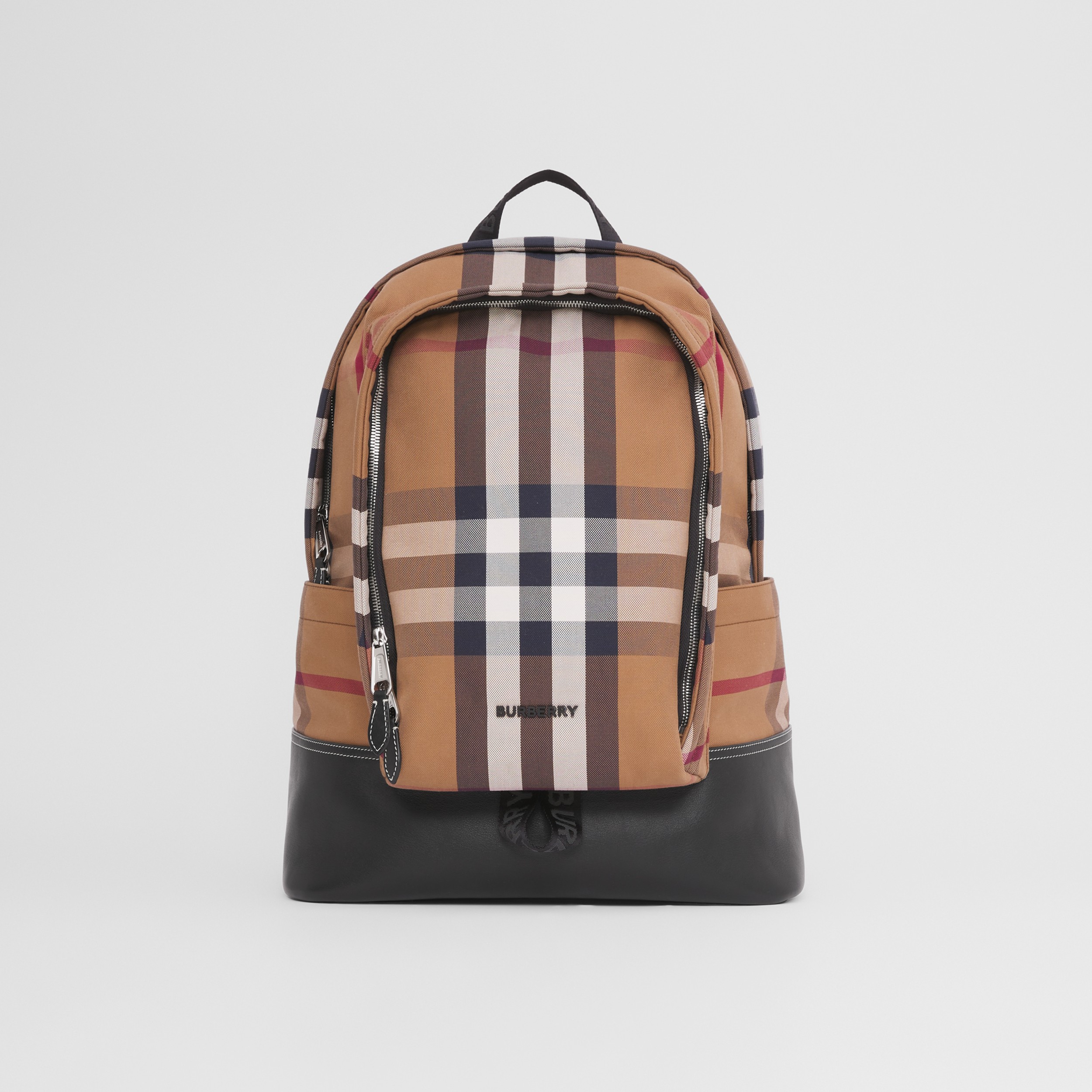Large Check Cotton Canvas and Leather Backpack in Birch Brown - Men ...