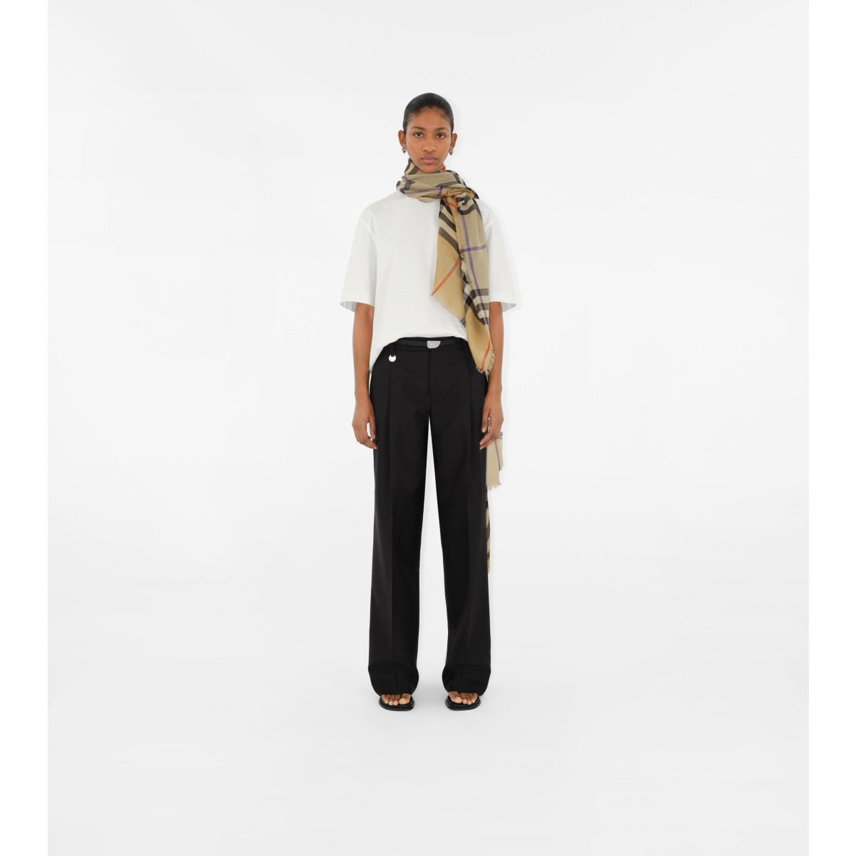  Check Wide Reversible Wool Silk Scarf