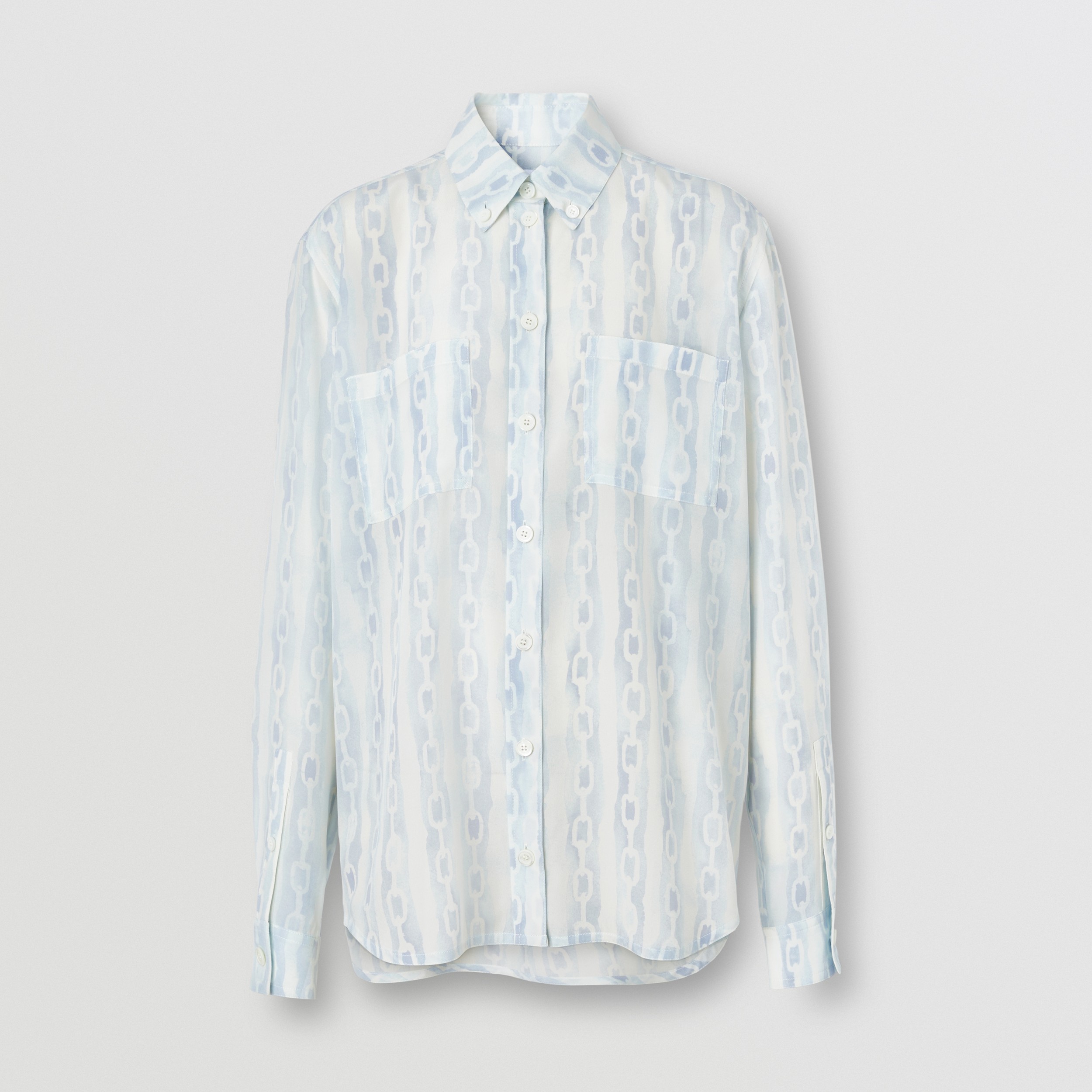 Button-down Collar Chain Print Silk Oversized Shirt in White - Women | Burberry® Official - 4