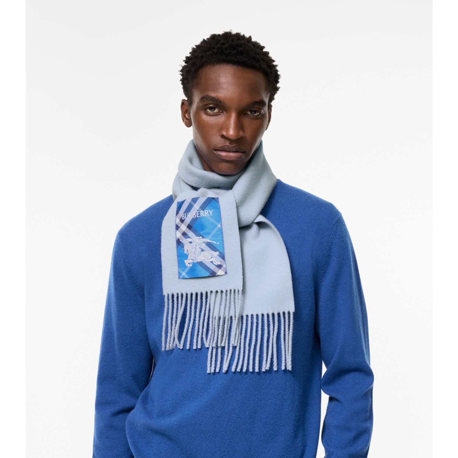 Narrow Check Label Cashmere Scarf