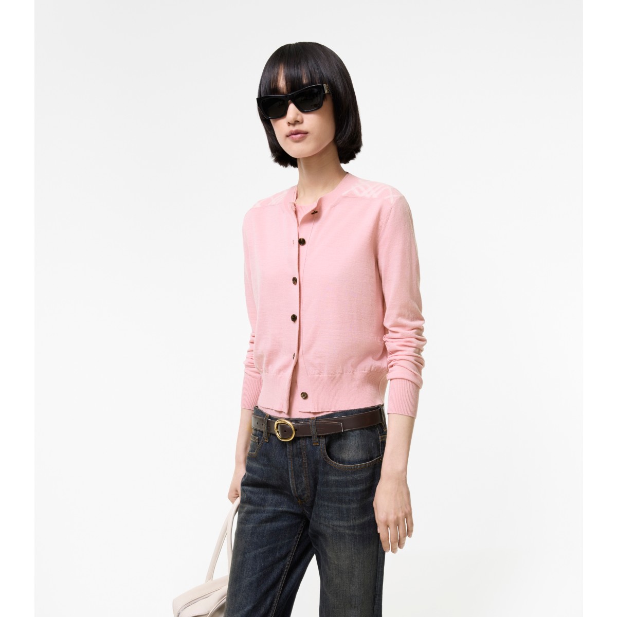  Check Panel Wool Silk Cardigan