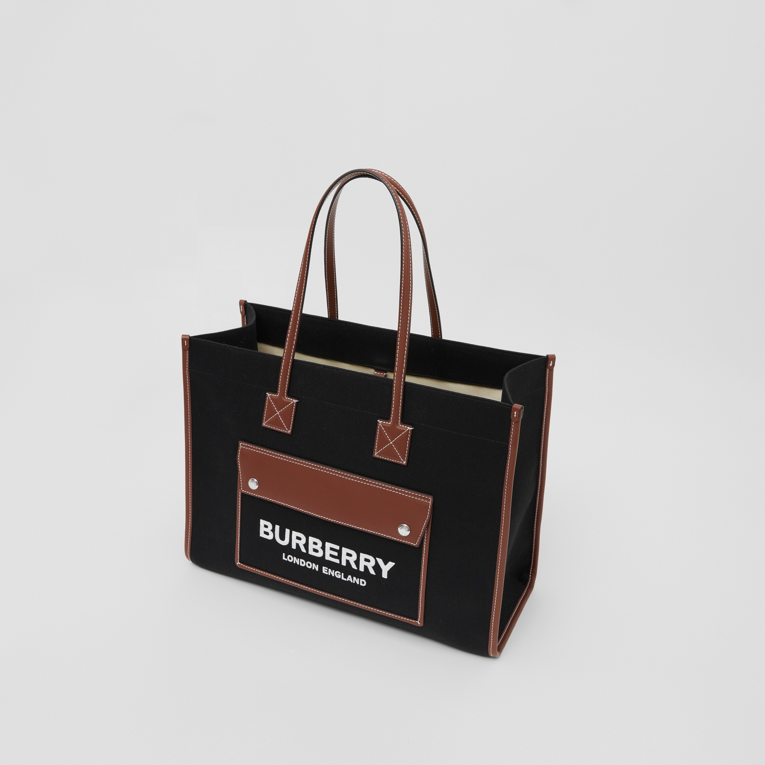 Medium Two-tone Canvas and Leather Freya Tote in Black/tan - Women | Burberry® Official - 4