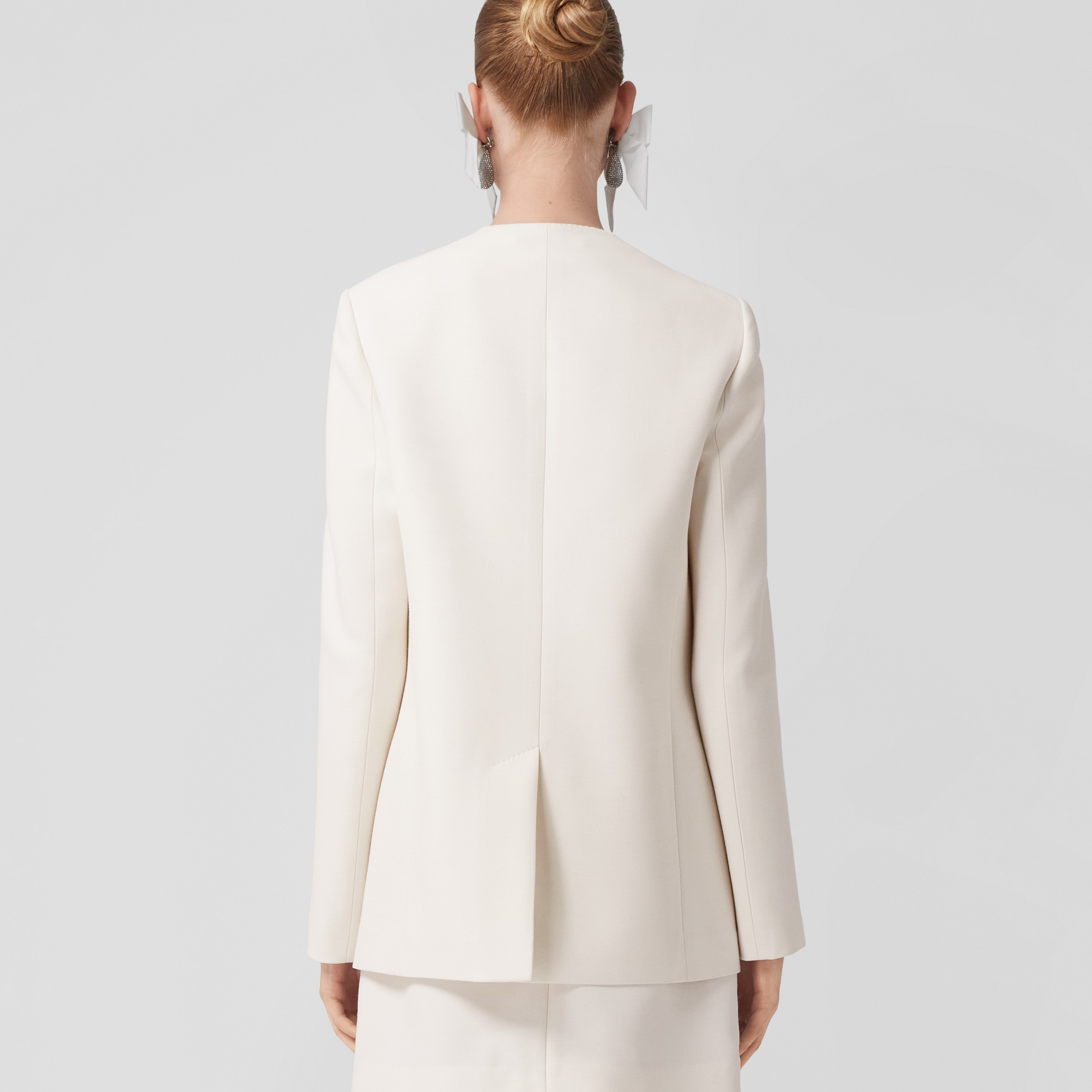 Wool Silk Tailored Collarless Jacket in Natural White - Women | Burberry® Official - 3