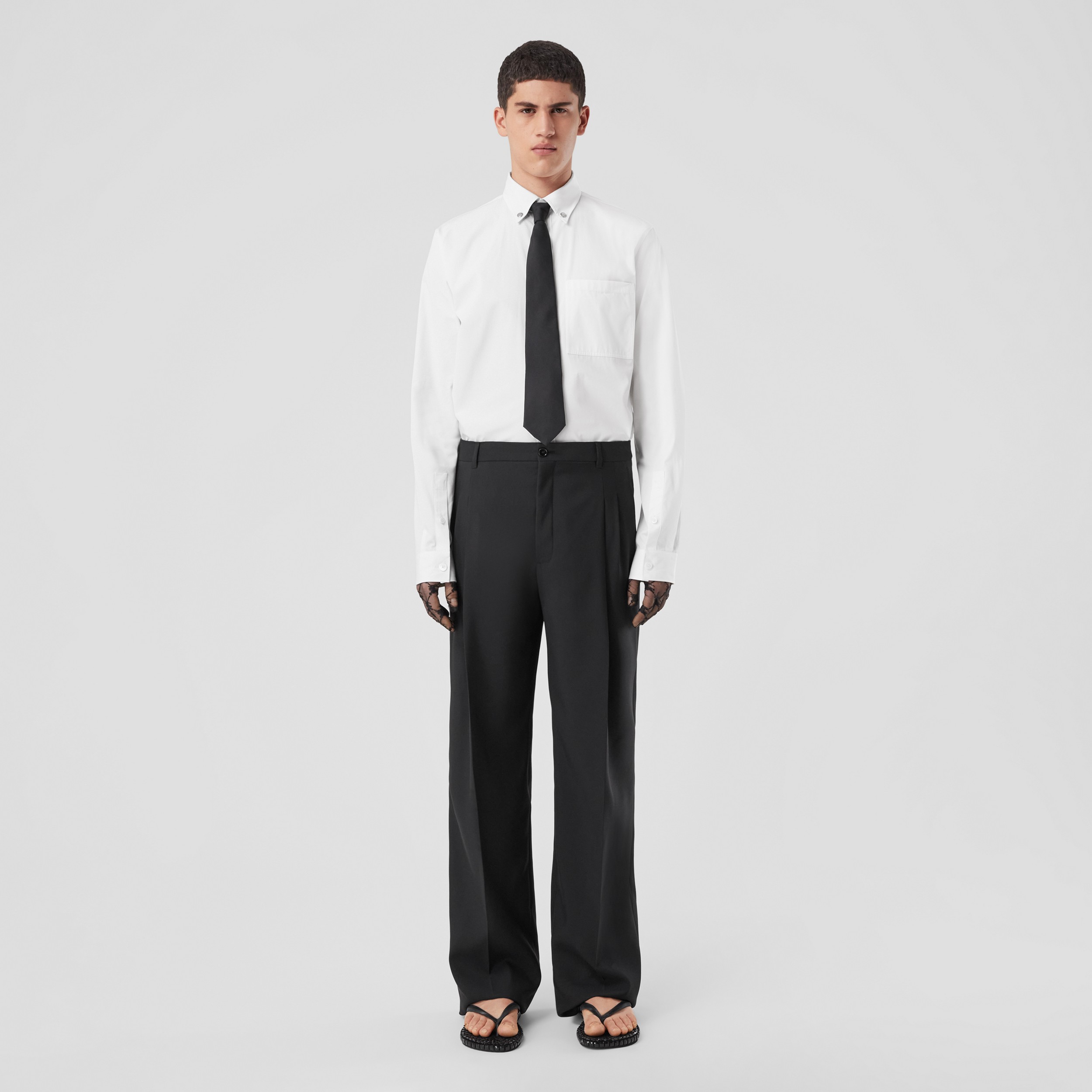 Press-stud Collar Cotton Poplin Shirt in White - Men | Burberry® Official - 3