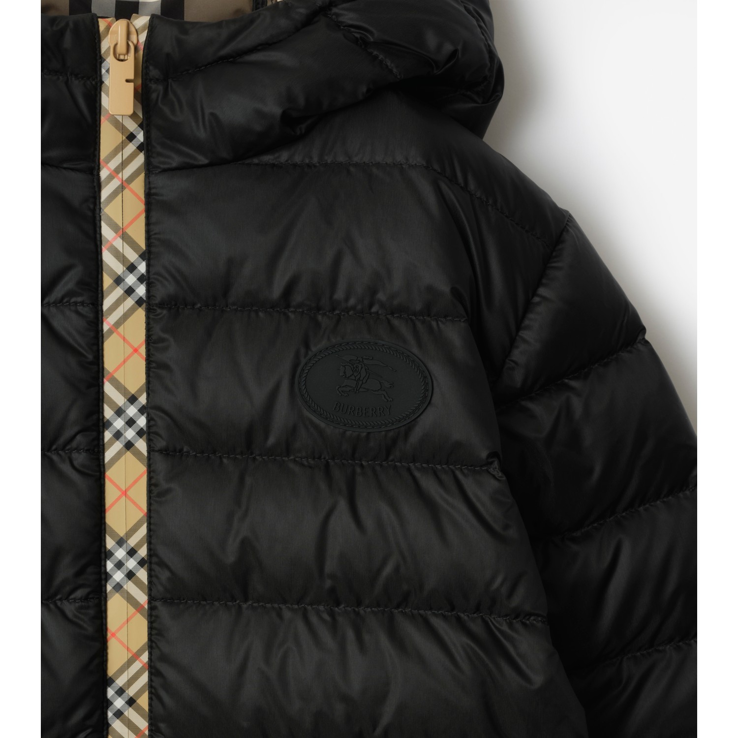 Checker-tape Nylon Hooded Puffer Jacket - thumbnail 3