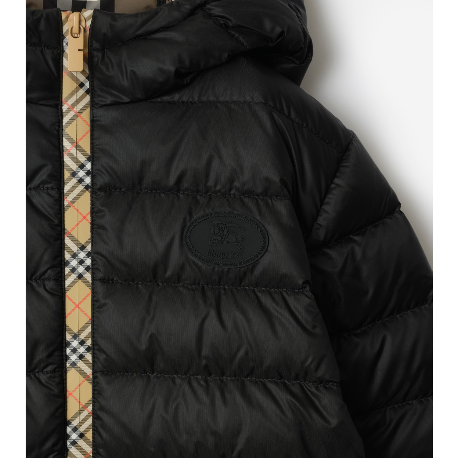 Checker-tape Nylon Hooded Puffer Jacket