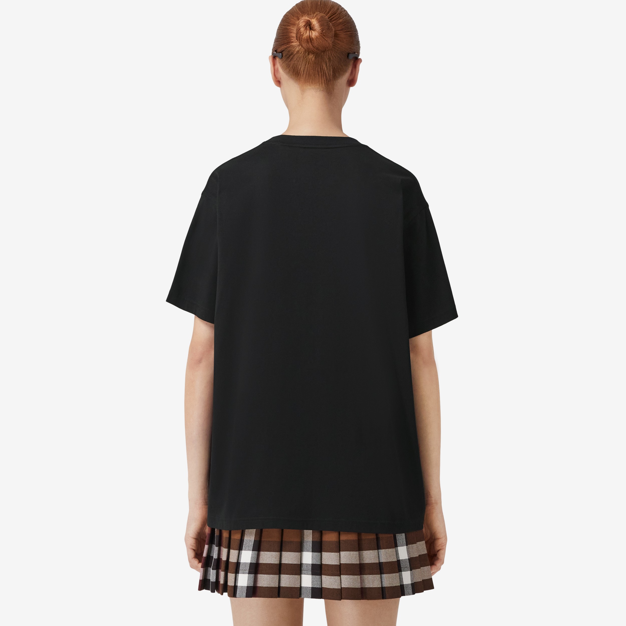 Check Pocket Cotton Oversized T-shirt in Black - Women | Burberry® Official - 3
