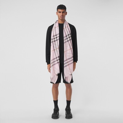Lightweight Check Wool Silk Scarf in Pale Candy Pink | Burberry 