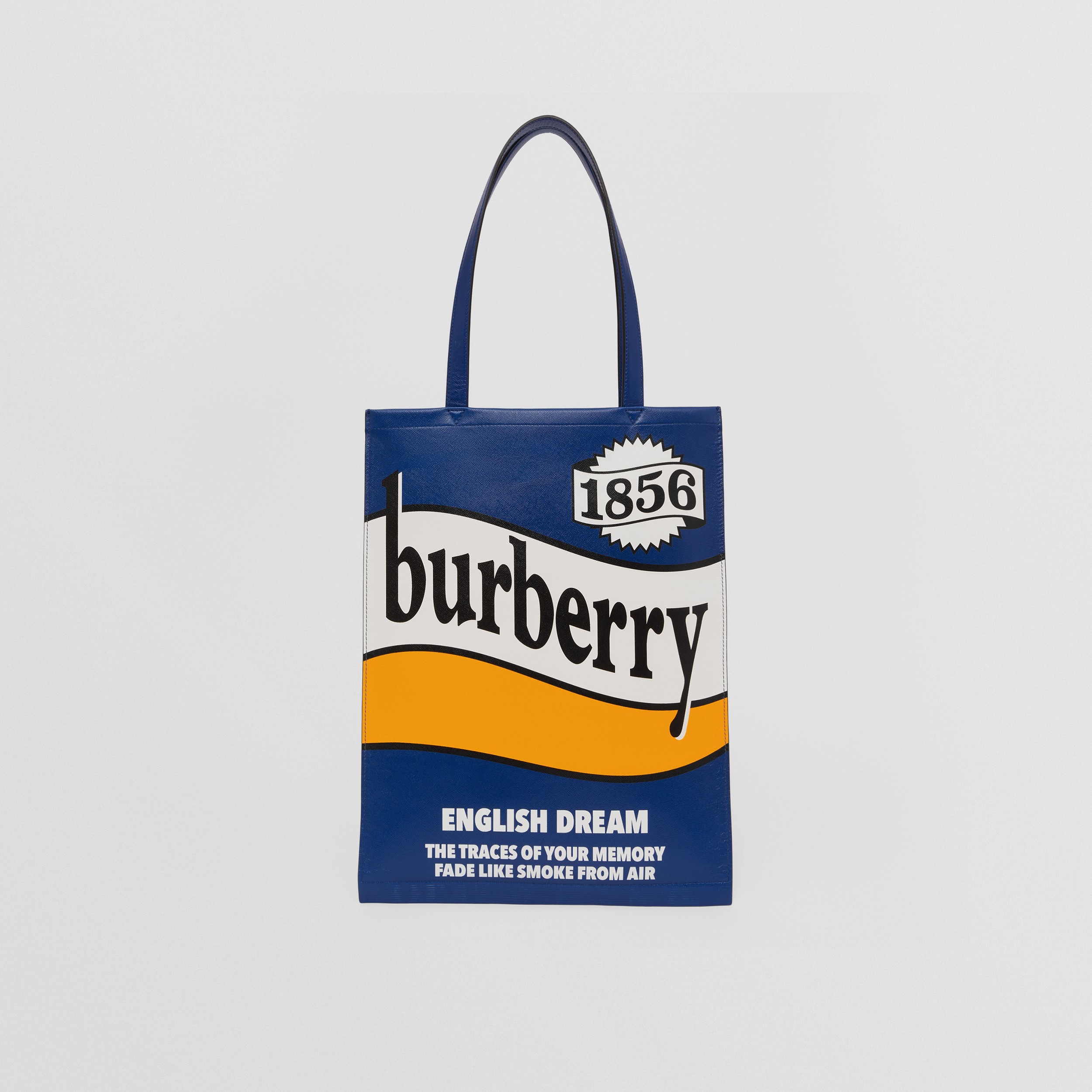 Slogan Print Leather Tote Bag in Blue - Men | Burberry® Official - 1