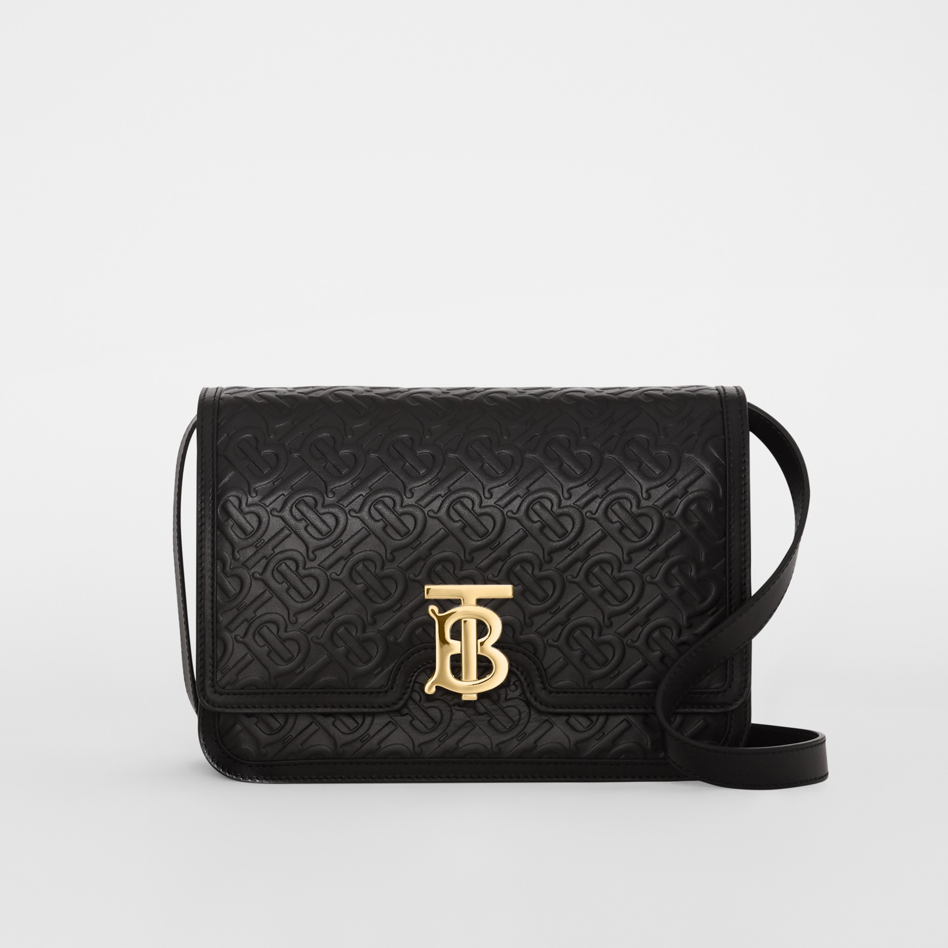 Medium Monogram Leather TB Bag in Black Women Burberry United States