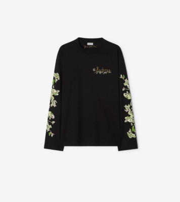 Long-sleeve Brave Little Tree Cotton T-shirt in Black - Men | Burberry® Official