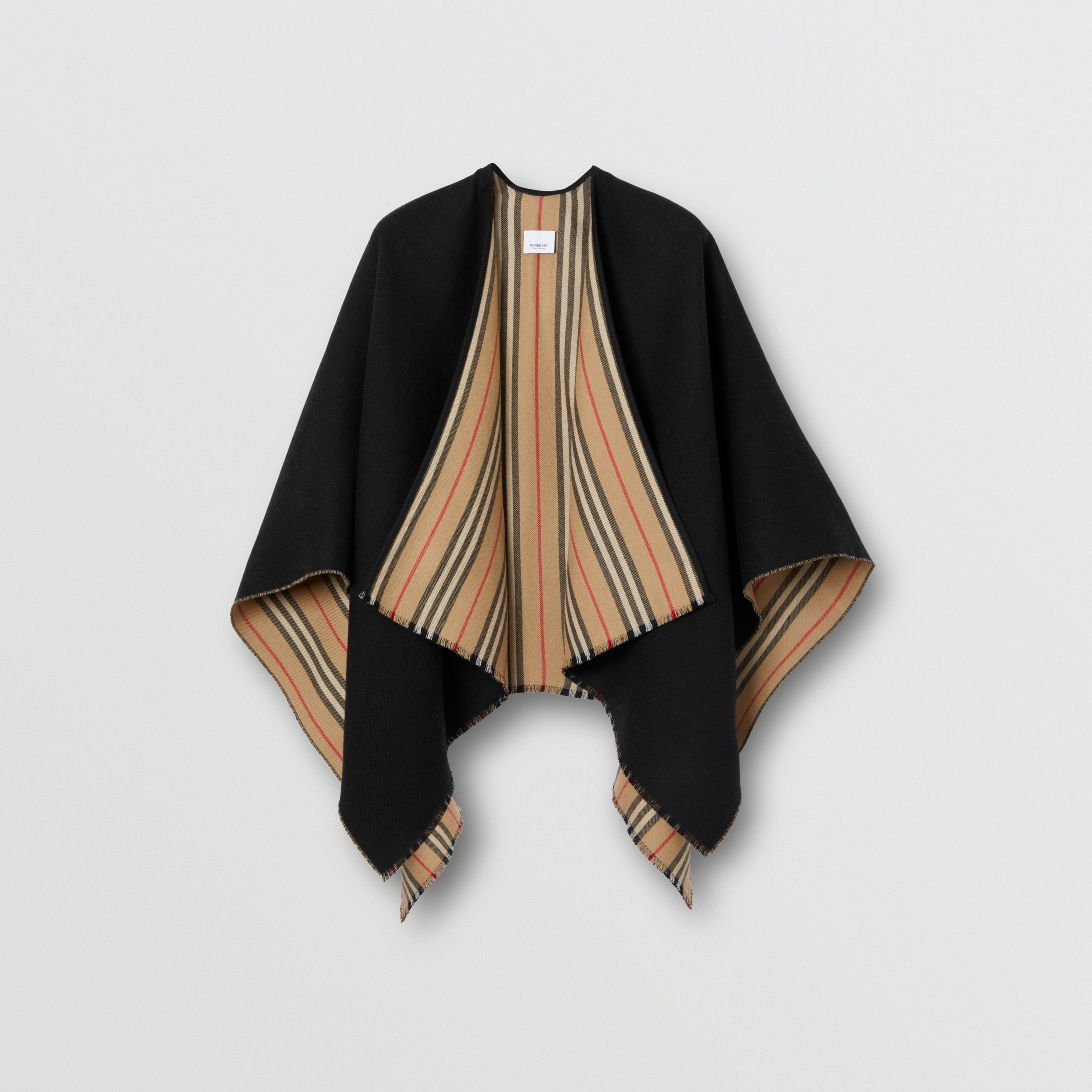 Icon Stripe Detail Wool Cape in Black - Women | Burberry United States