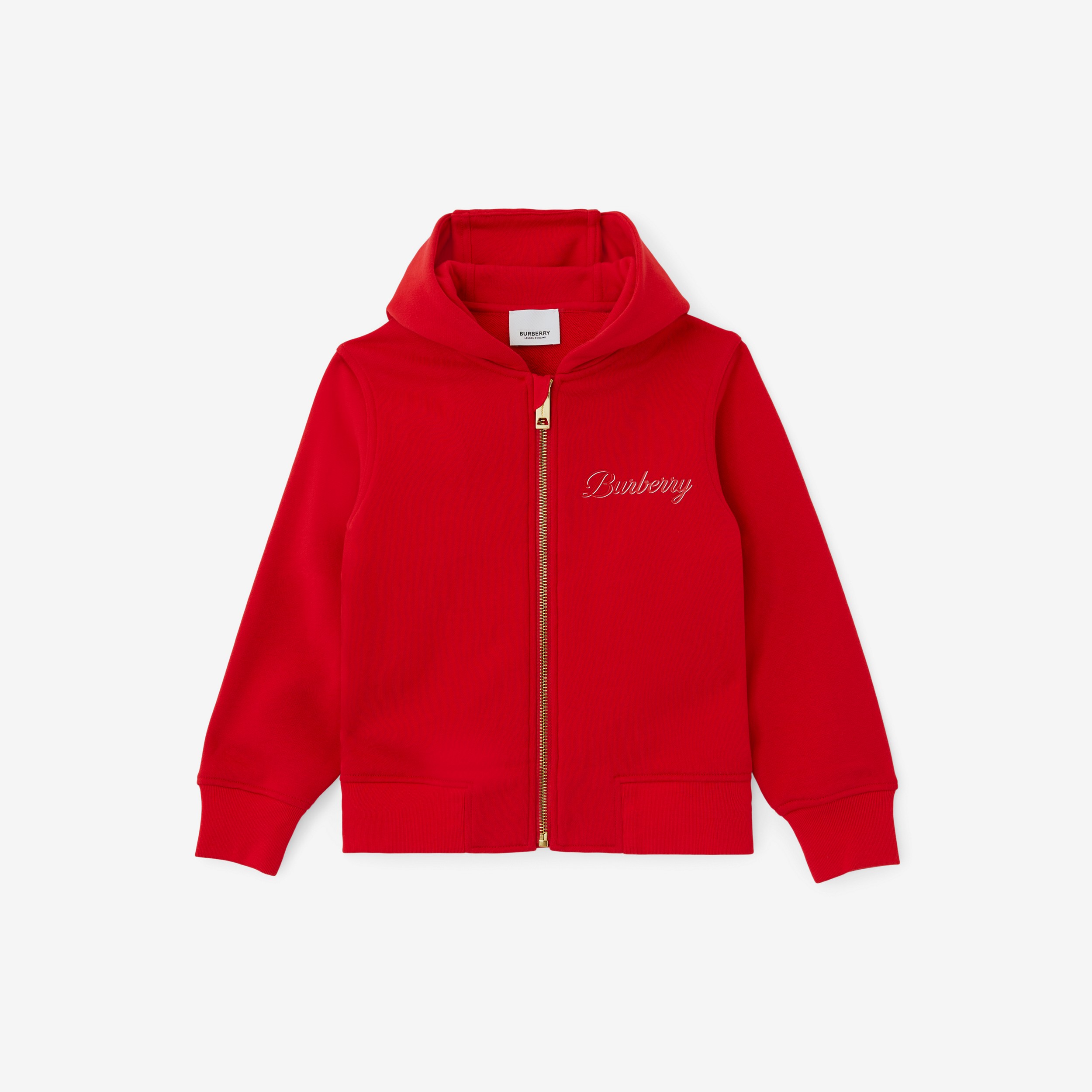 Suéter de algodão com logotipo e capuz (Vermelho Intenso) | Burberry® oficial - 1