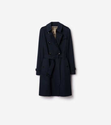 Mid length Kensington Heritage Trench Coat in Coal blue Women Cotton Gabardine Burberry Official