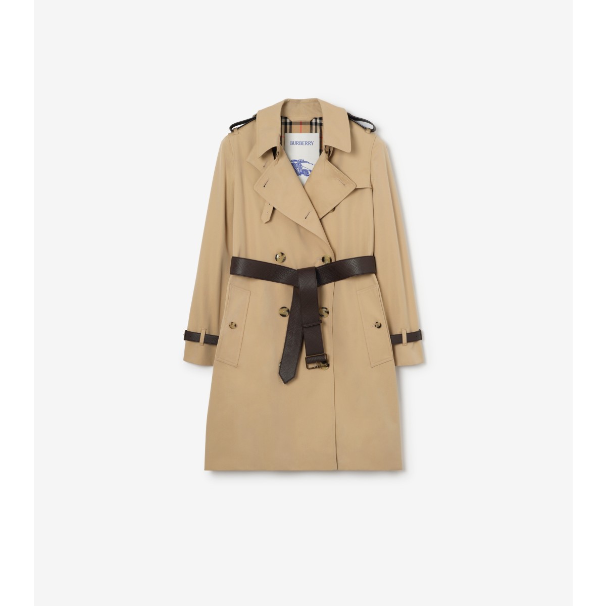 Check Mid-length Leather Trim Kensington Trench Coat