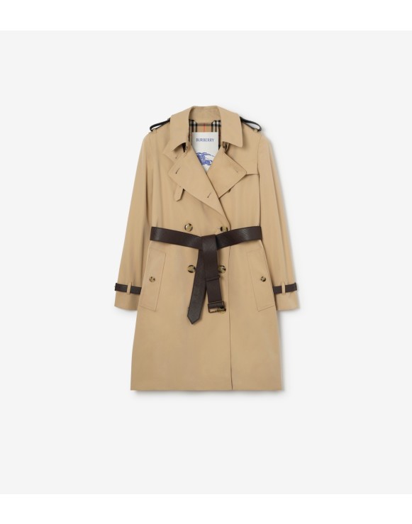 Mid-length Leather Trim Kensington Trench Coat