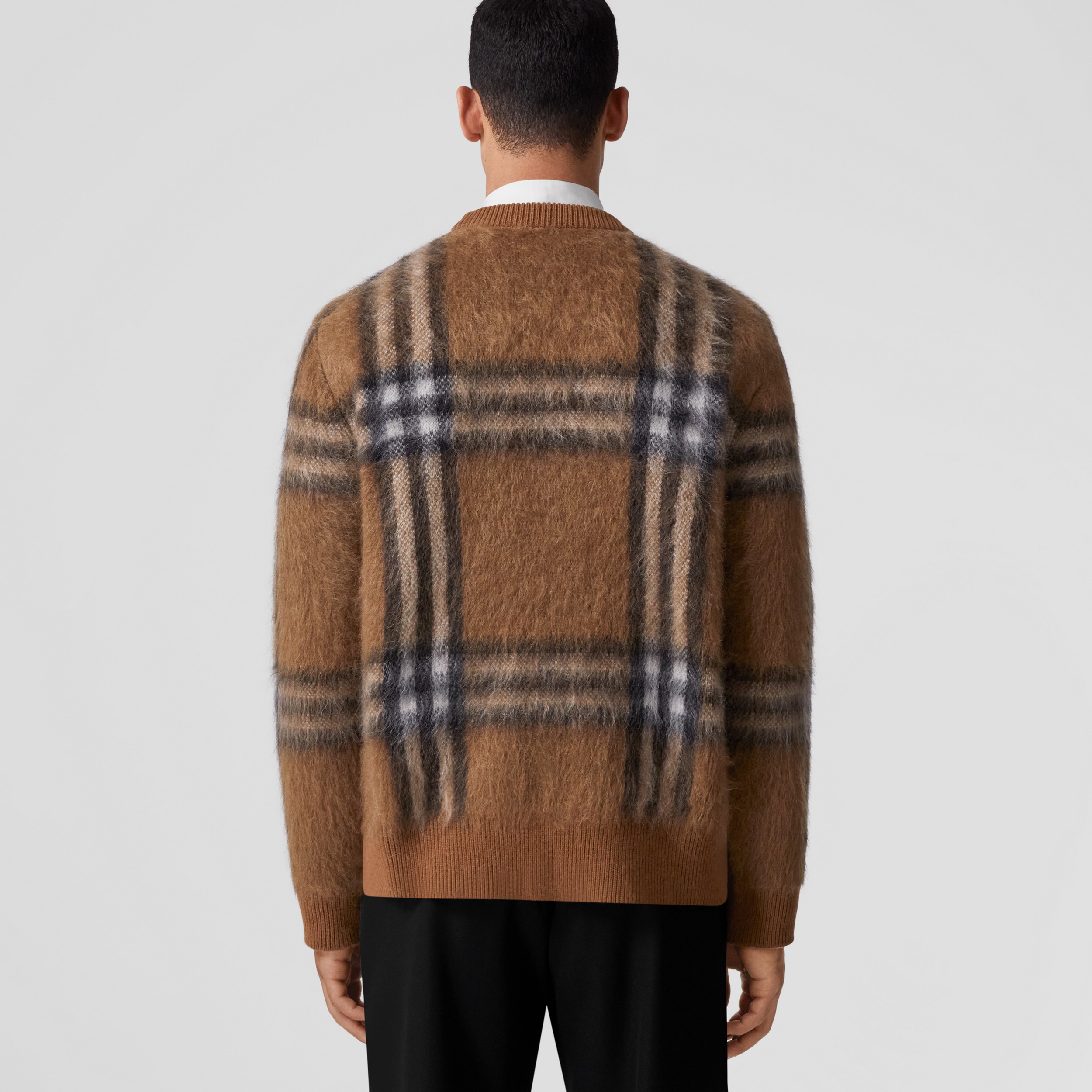 Check Mohair Wool Blend Jacquard Oversized Sweater in Dark Birch Brown - Men | Burberry® Official - 3
