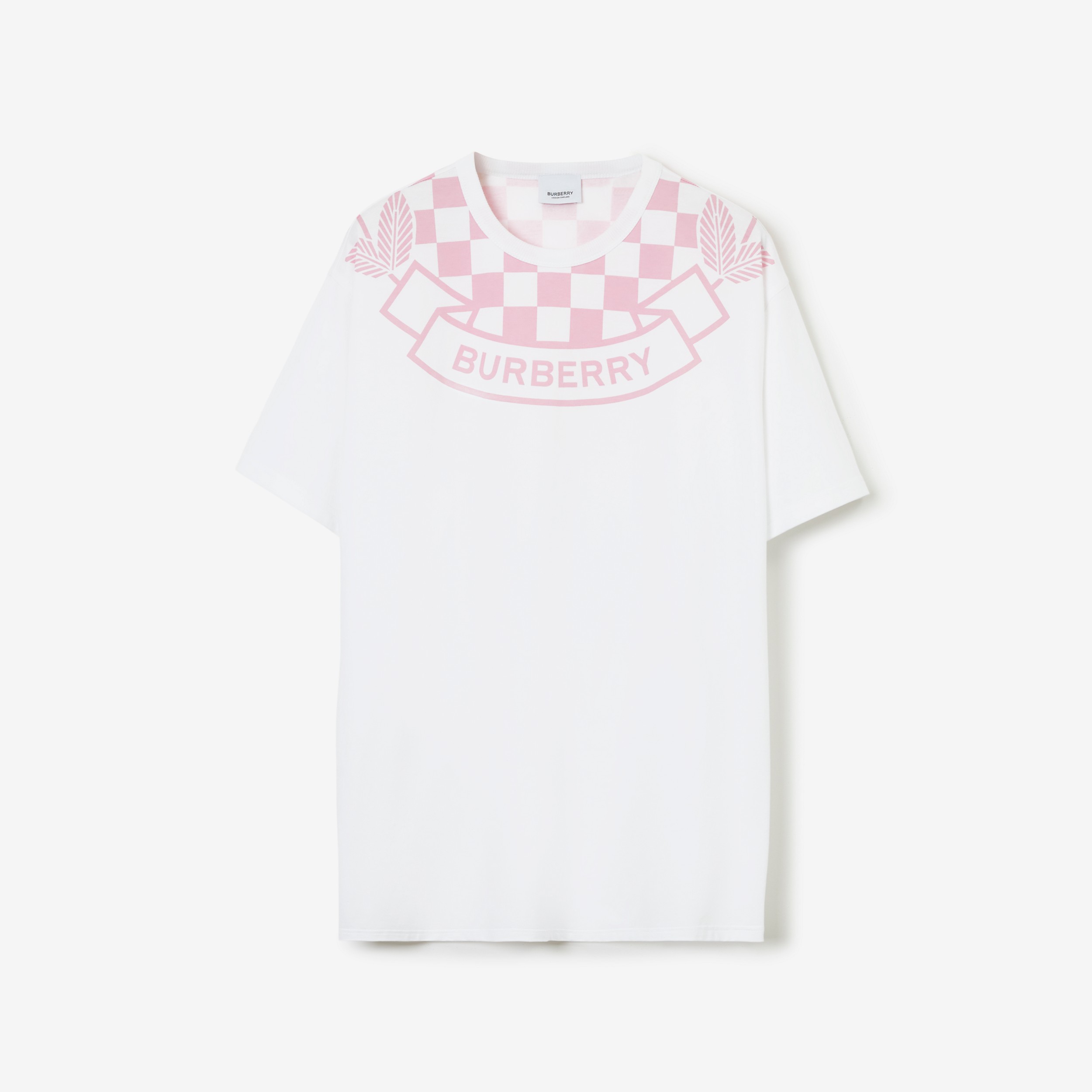 Chequered Crest Cotton T-shirt in White - Women | Burberry® Official - 1