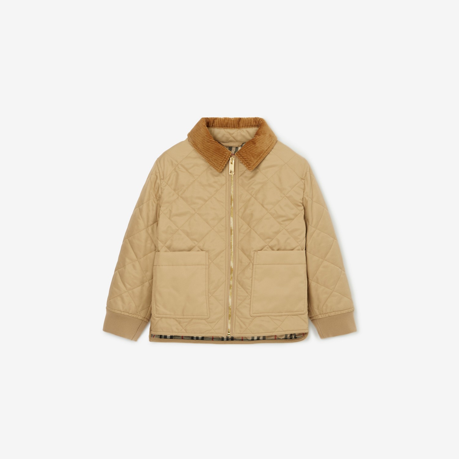 Corduroy Collar Diamond Quilted Jacket in Archive Beige | Burberry® Official