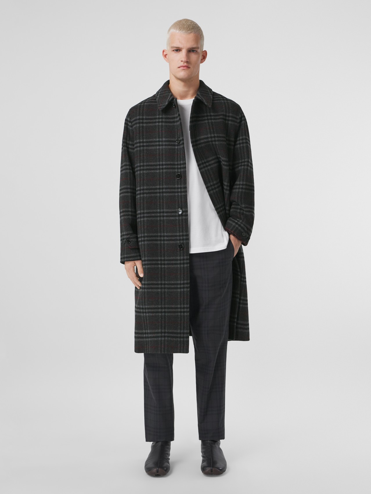 Car coat in cashmere e lana con motivo Vintage check (Grigio Scuro)
