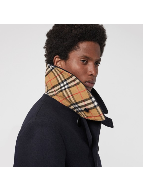 Wool Blend Pea Coat in Navy - Men | Burberry United States