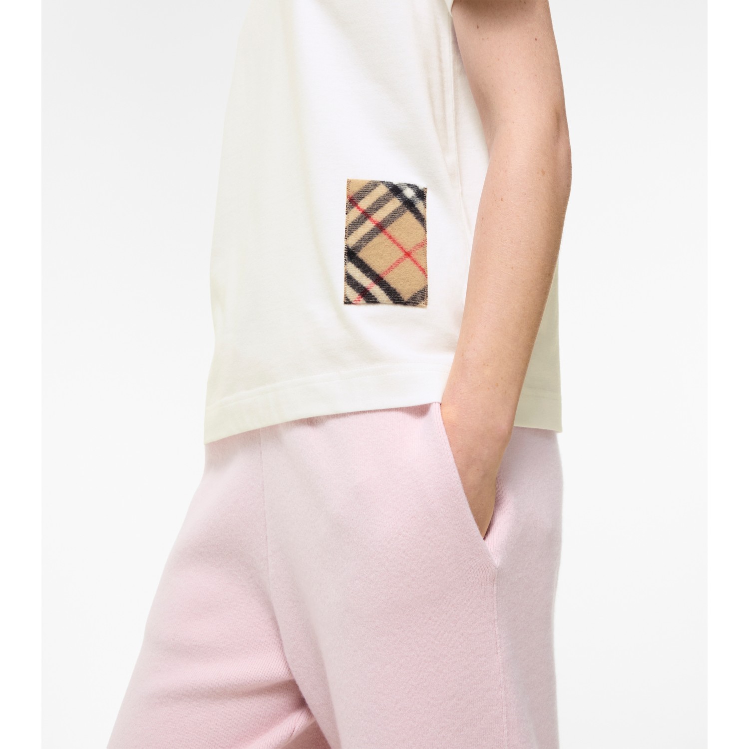 Check Cashmere Patch Cotton T-shirt - thumbnail 3