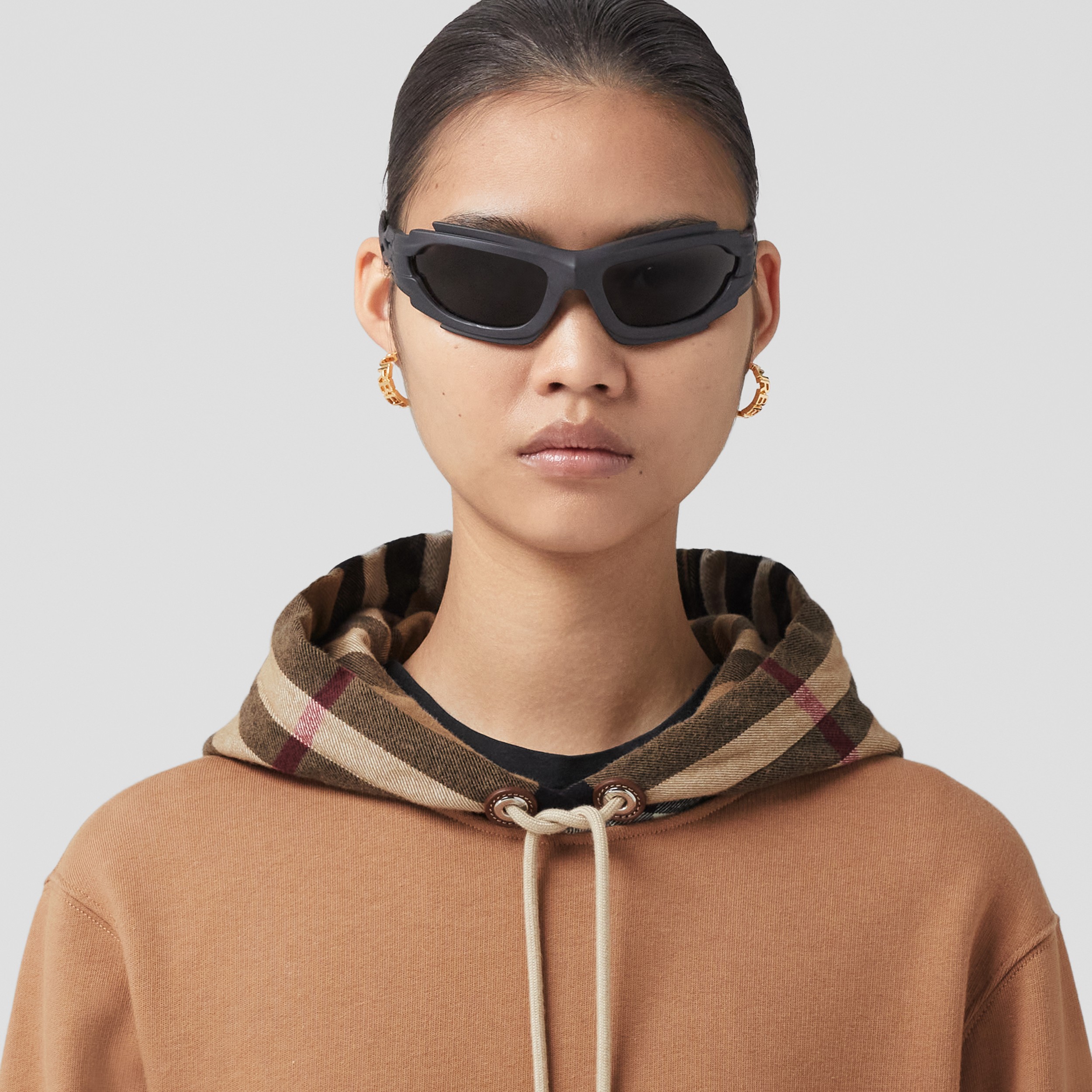 Check Hood Cotton Hoodie in Camel - Women | Burberry® Official - 4