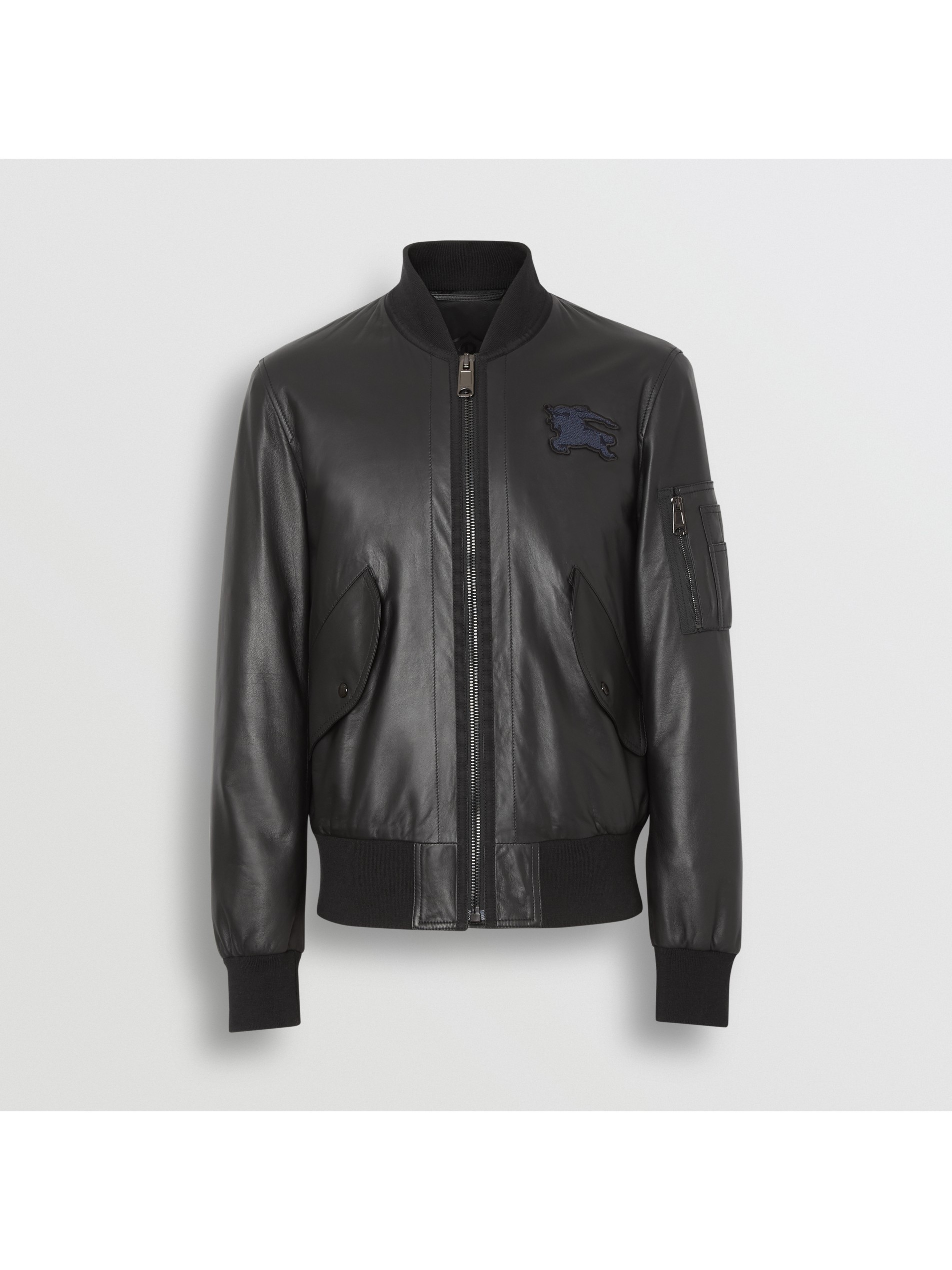 马术骑士徽标羔羊皮飞行夹克 (黑色) - 男士 | burberry 博柏利