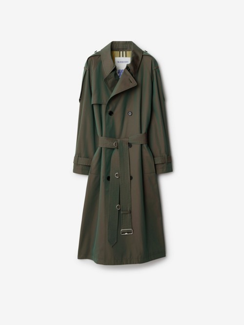 Burberry Long Cotton Trench Coat In Antique Green