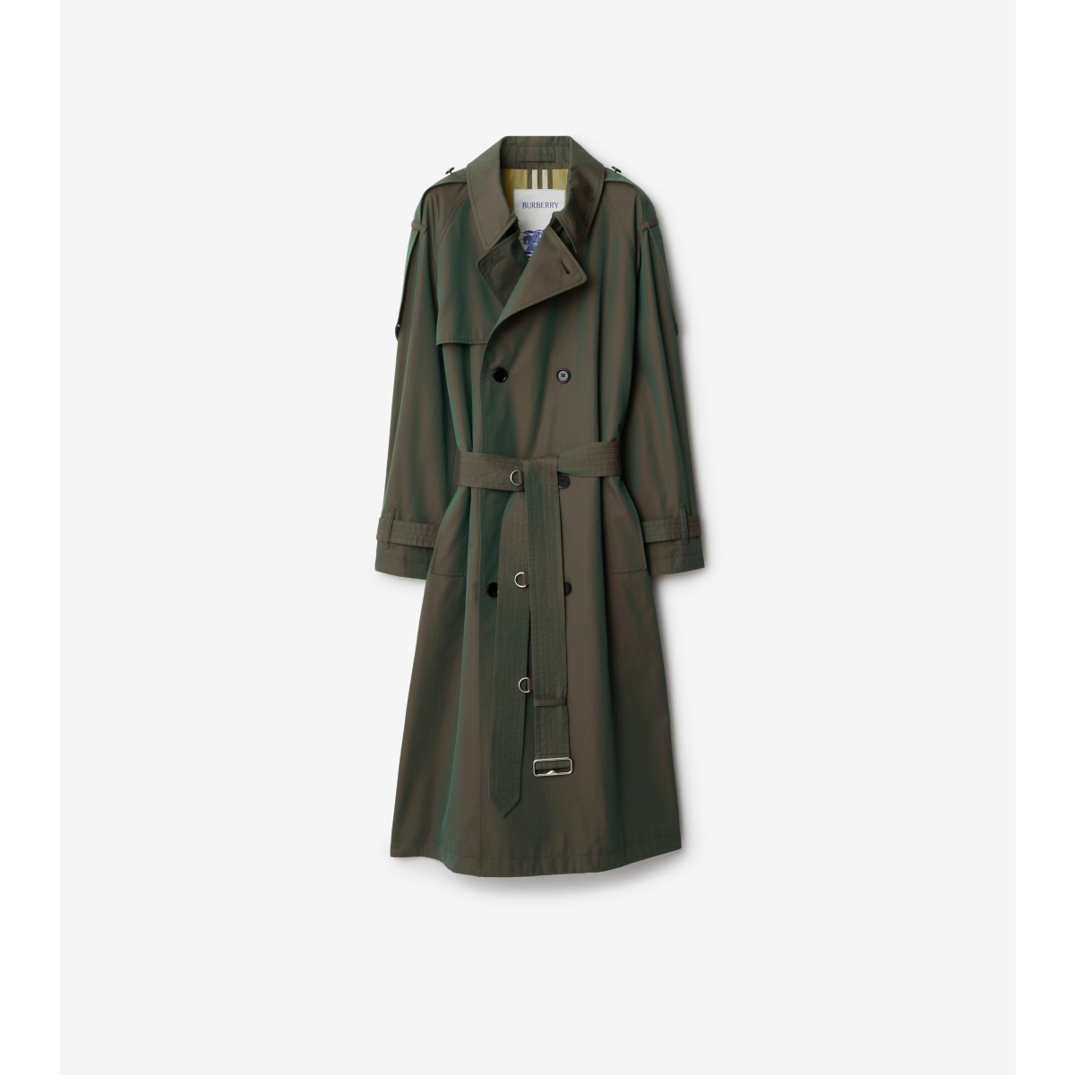 Shop Burberry Long Cotton Trench Coat In Antique Green