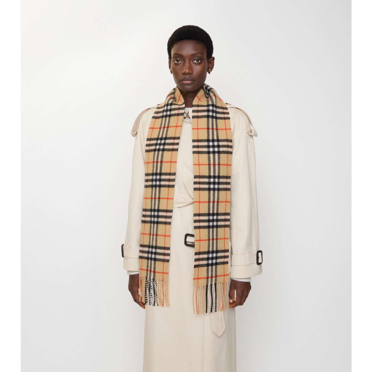  Check Narrow Cashmere Scarf