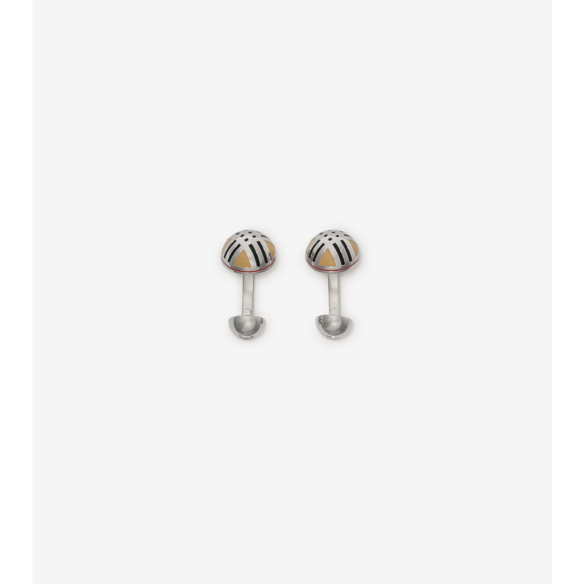Burberry Enamel Check Cufflinks In Metallic