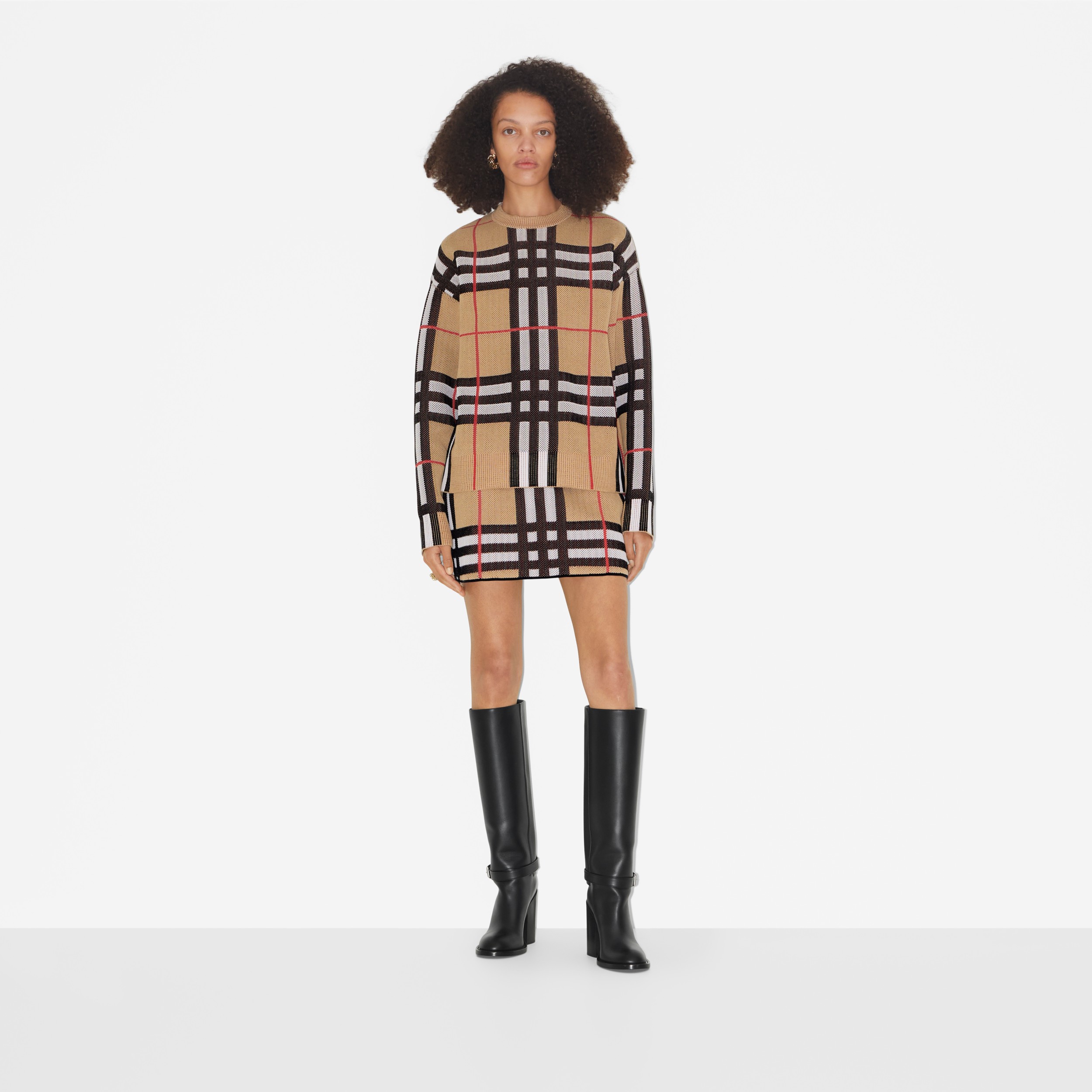 Check Technical Cotton Sweater in Archive Beige - Women | Burberry® Official - 2