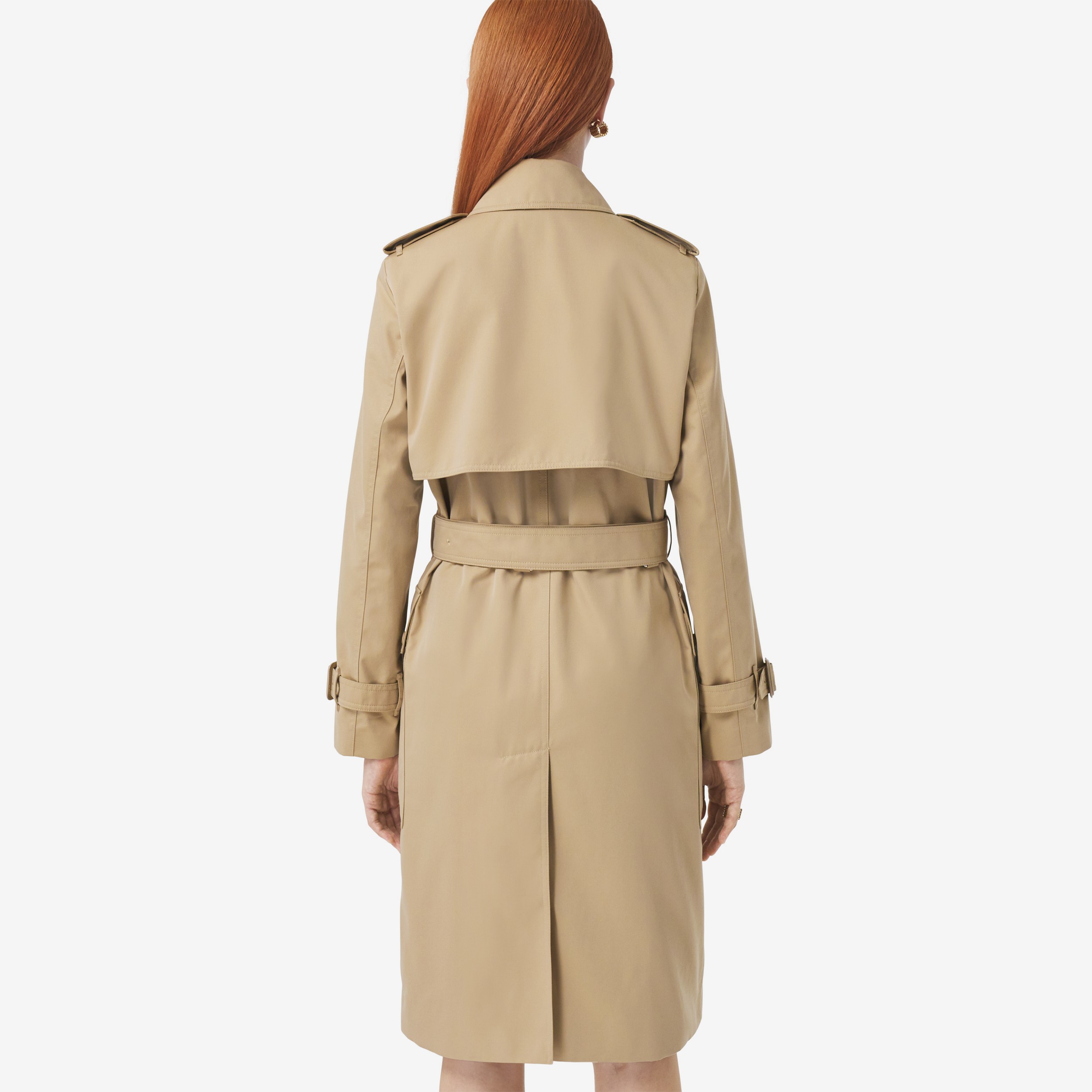 Trench coat de gabardine de algodão com recorte xadrez (Mel) - Mulheres | Burberry® oficial - 3