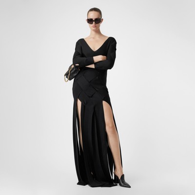 Long-sleeve Panelled Knit Gown in Black 