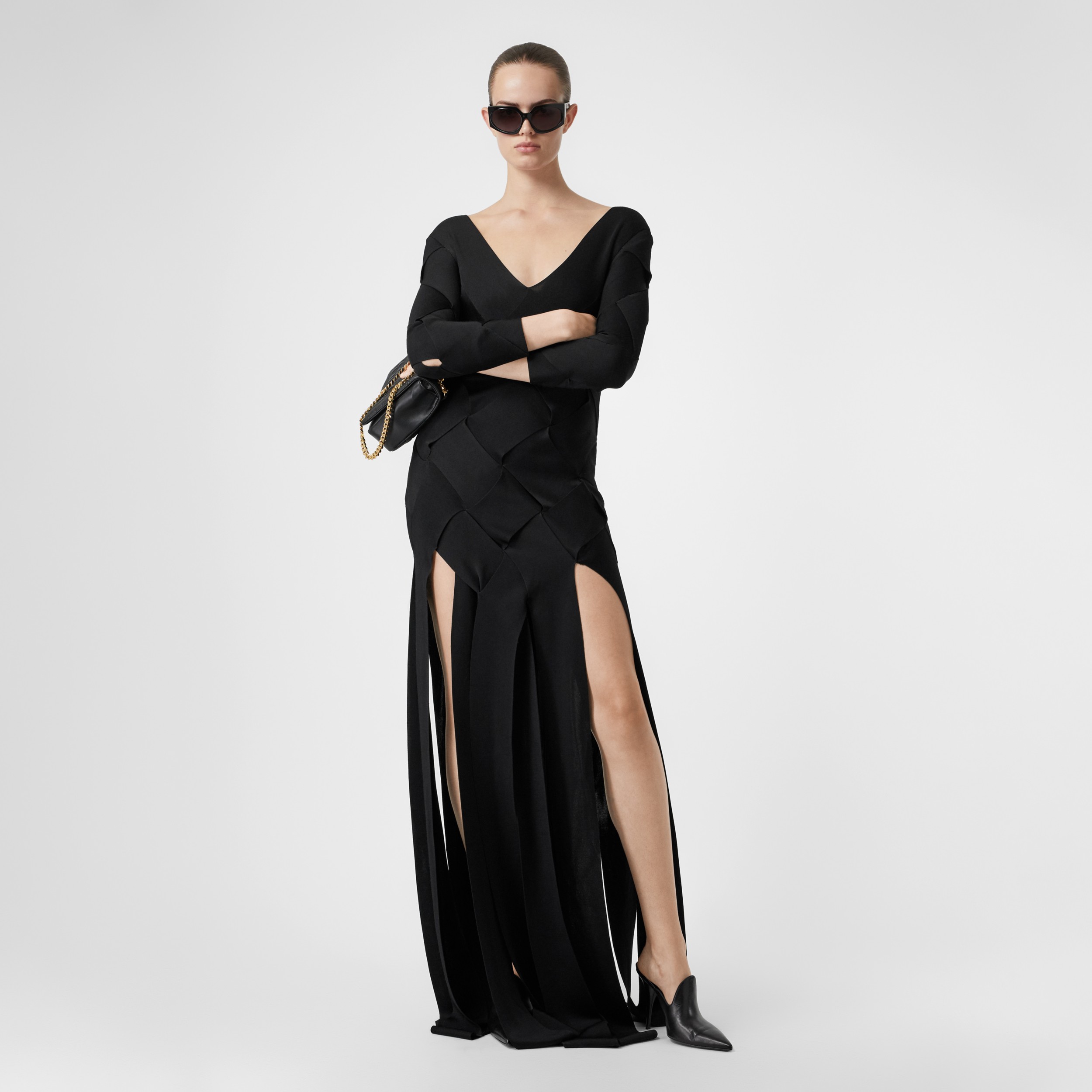 Long-sleeve Panelled Knit Gown in Black - Women | Burberry United States