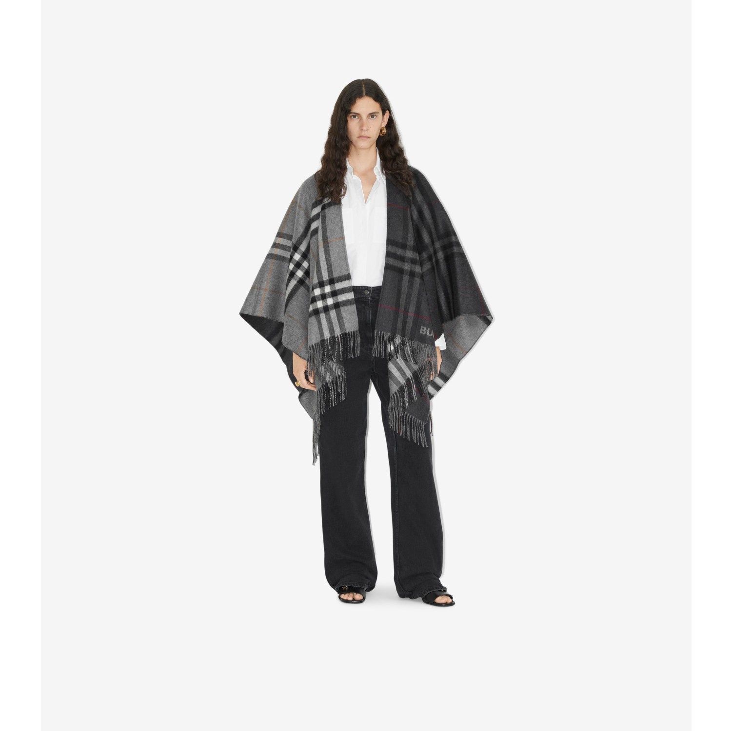 Contrast Check Wool Cashmere Jacquard Cape