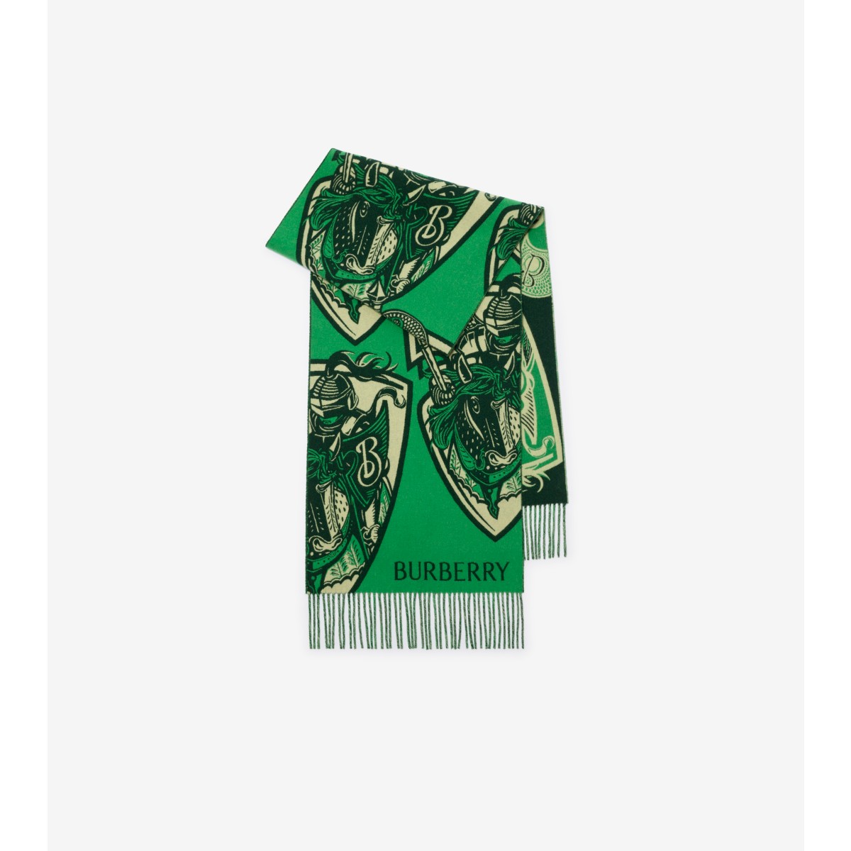 Burberry Charging Knight Wool Cashmere Scarf In Green
