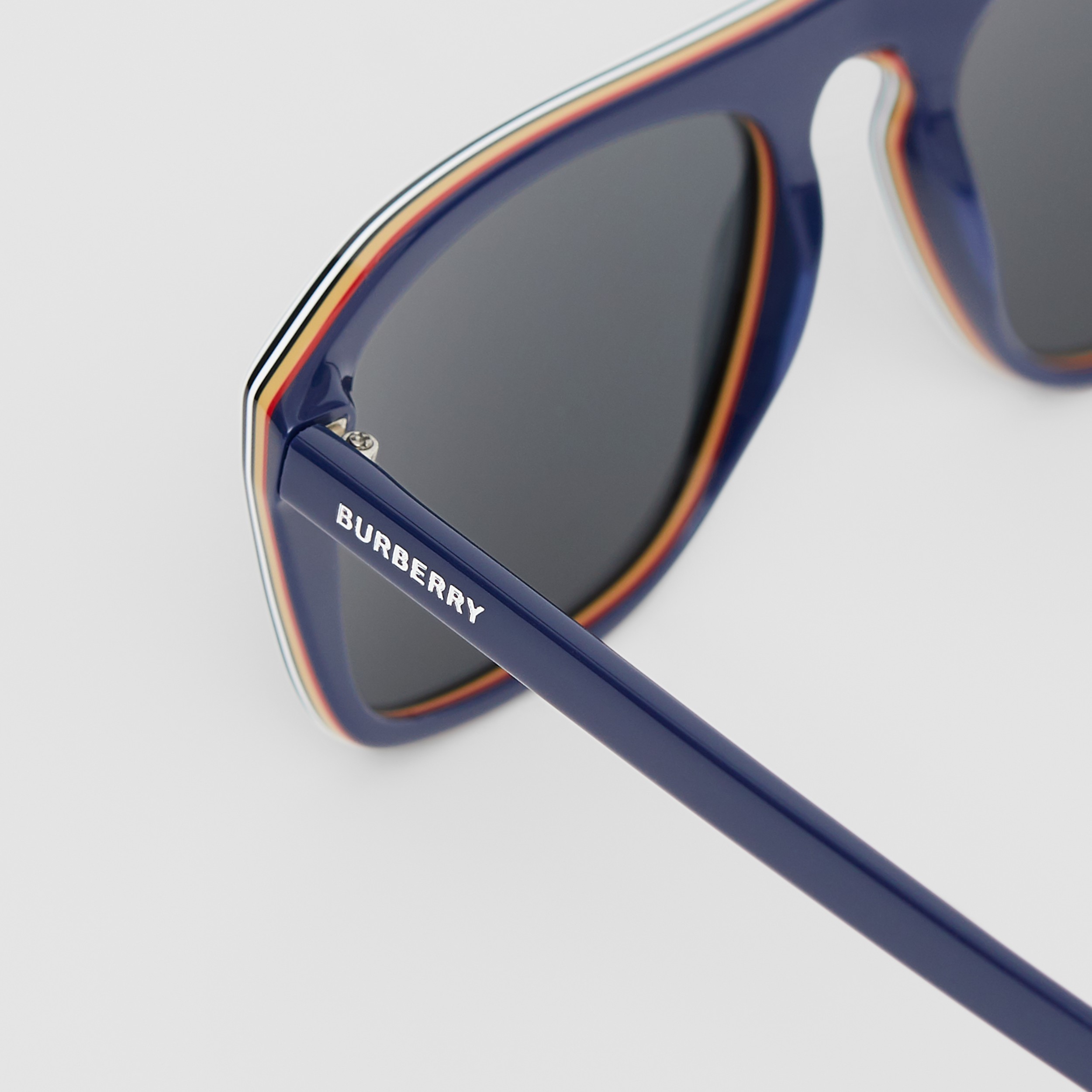 Icon Stripe Detail Square Frame Sunglasses in Blue - Men | Burberry® Official - 2