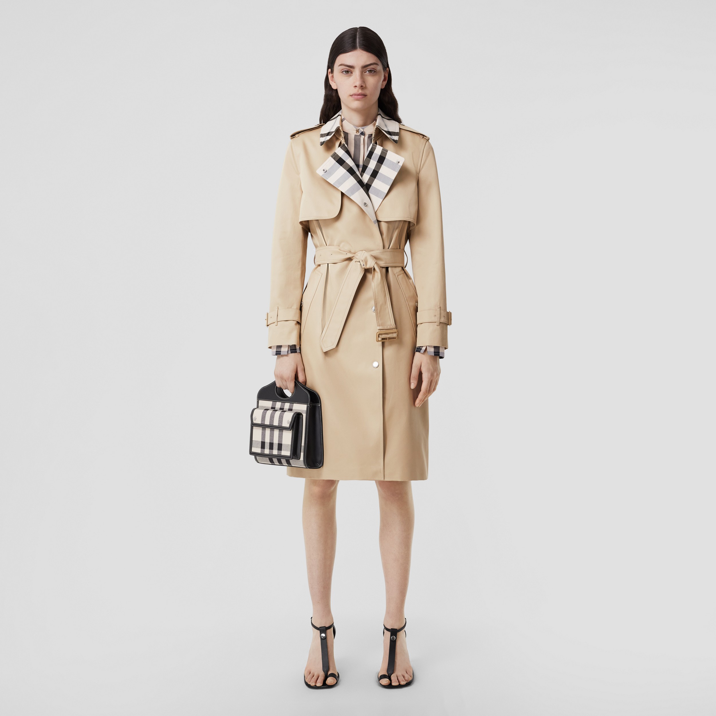 Check Panel Cotton Gabardine Trench Coat in Soft Fawn - Women | Burberry® Official - 1