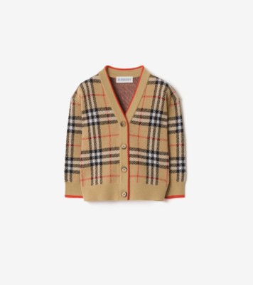 BURBERRY チェック柄カーディガン 12Y Check Wool Cardigan in Sand beige | Burberry® Official