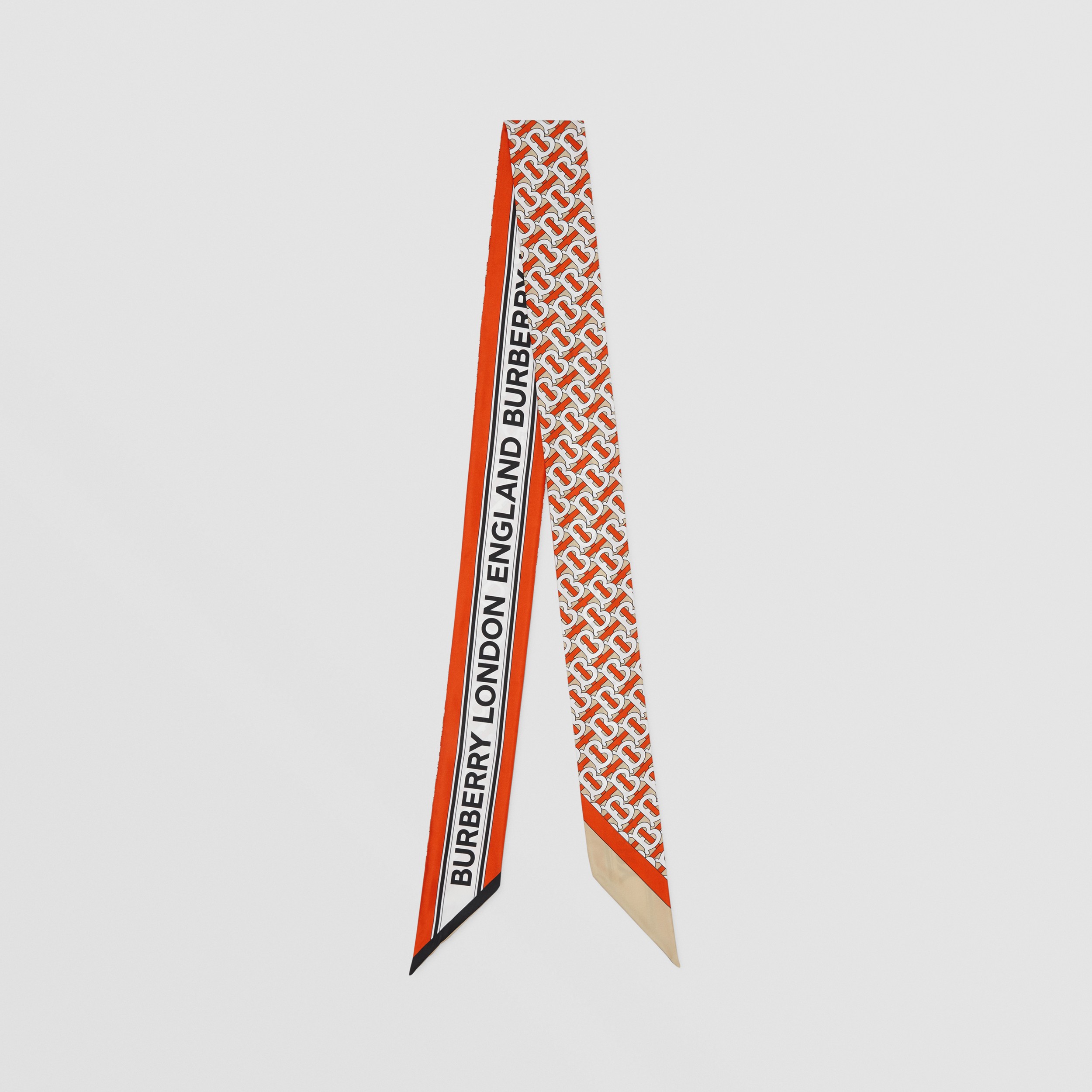 모노그램 로고 프린트 실크 스키니 스카프 (버밀리언) | Burberry® - 1