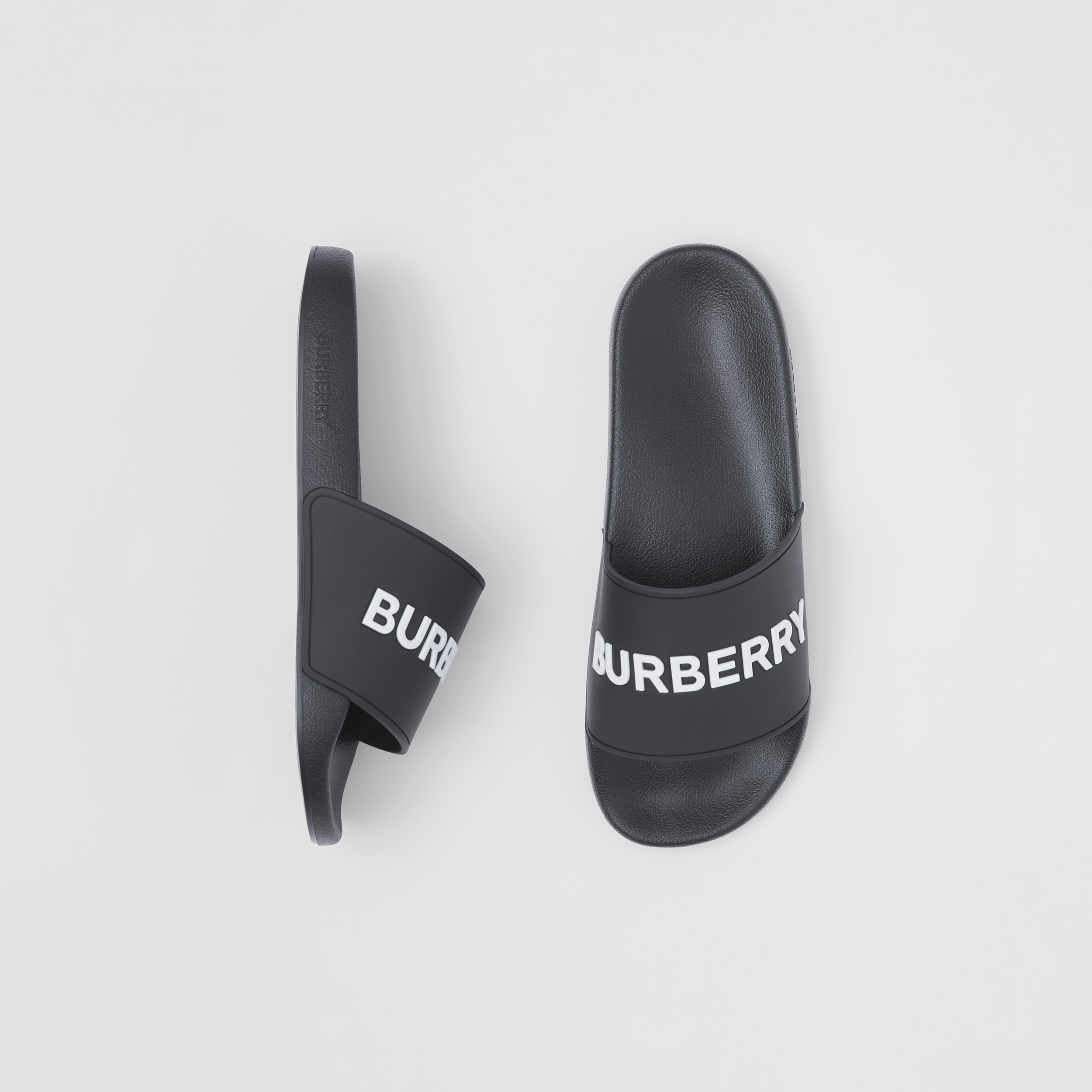 Logo Detail Slides in Black/optic White - Women | Burberry® Official - 1