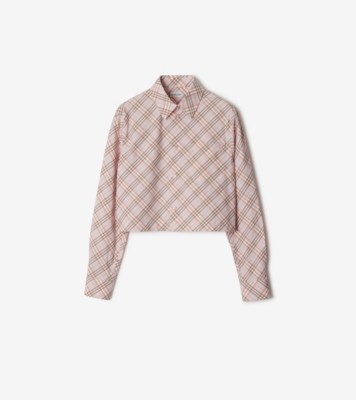 Cropped Check Cotton Shirt in Floss pink - Women | Burberry® Official