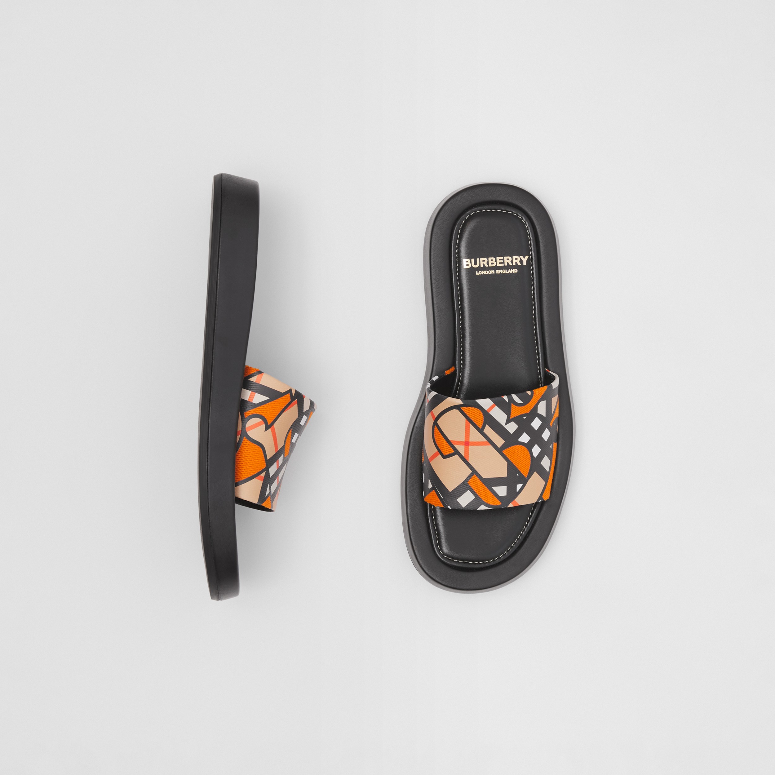 Sandalias en lona de lino y algodón con monogramas (Naranja Intenso) - Mujer | Burberry® oficial - 1