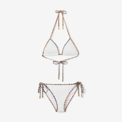Burberry Mata Checked-piped Triangle Bikini In White