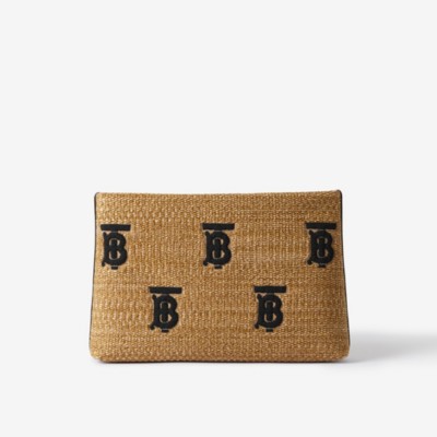 Burberry Beige raffia envelope with monogram