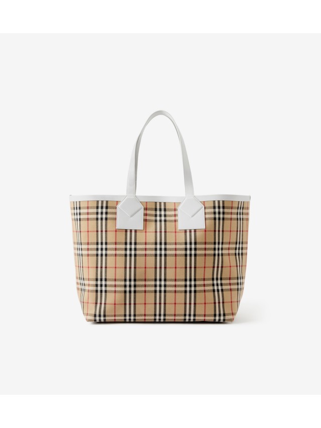 Burberry, Bags, Authentic Burberry Medium Check Leather Reversible Tote