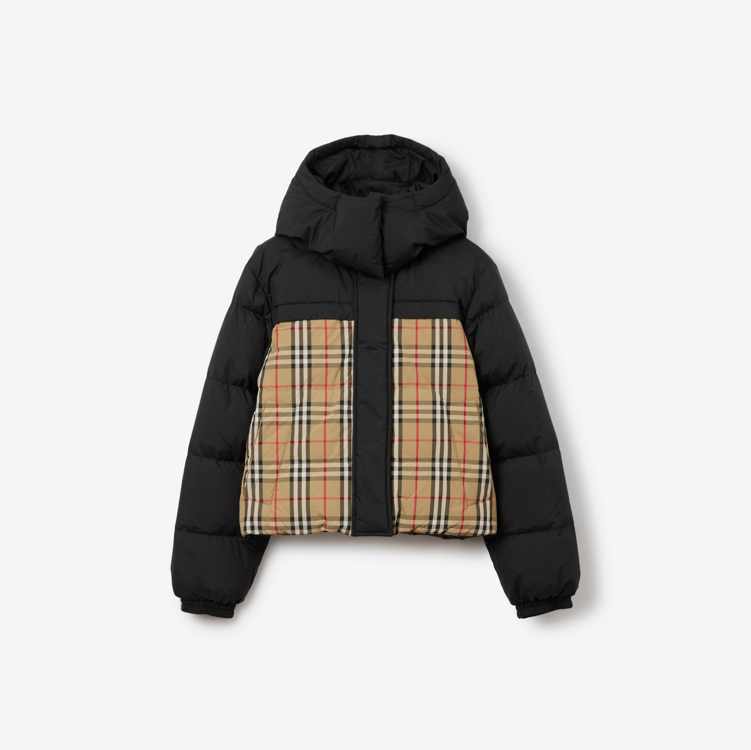 Cropped Reversible Check Puffer Jacket