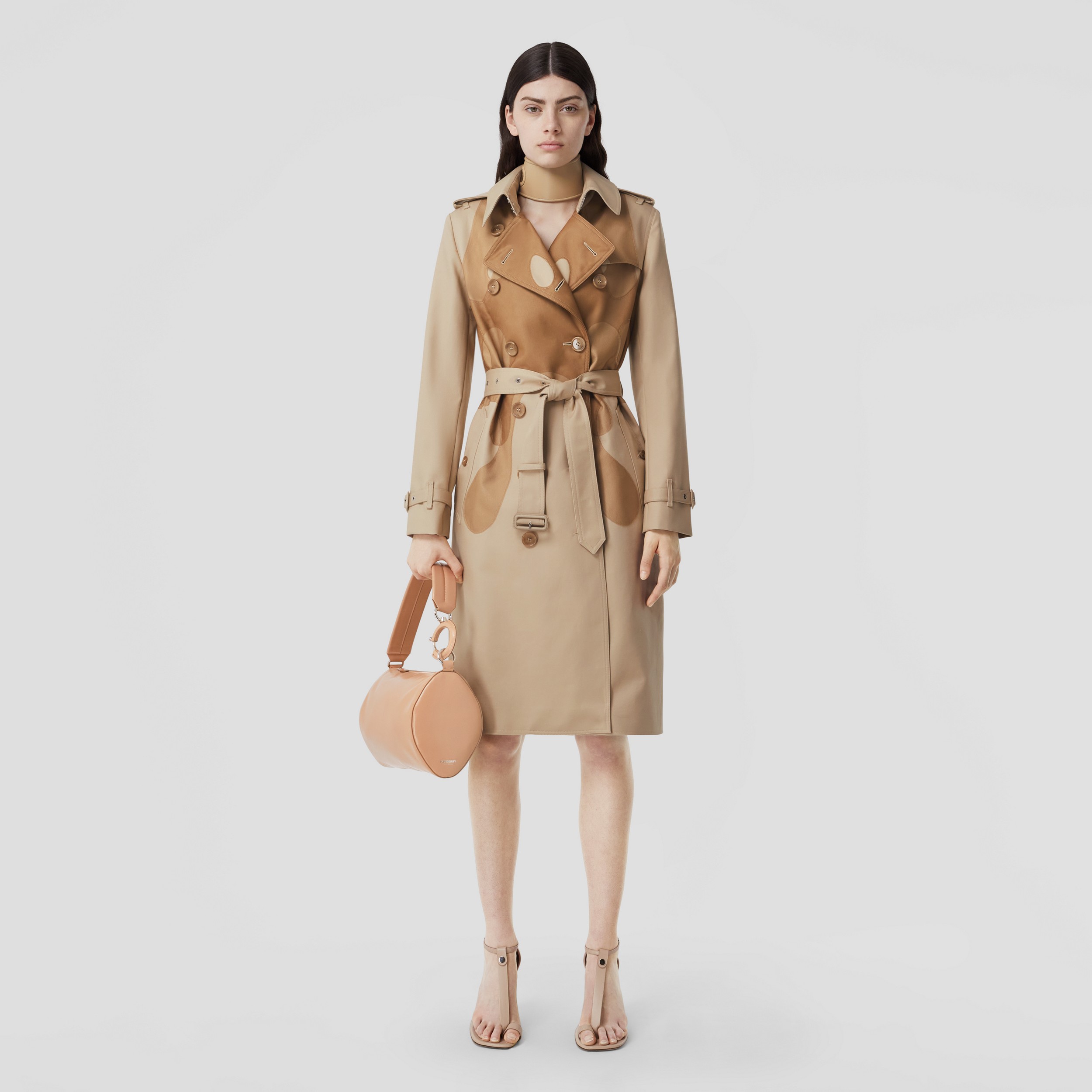 Tulle Panel Cotton Gabardine Kensington Trench Coat in Soft Fawn - Women | Burberry® Official - 1